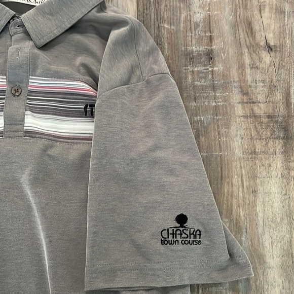 TRAVIS MATHEW Grey White Striped Golf Polo Mens Short Sleeve Shirt - Picture 4 of 7